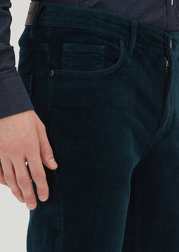 Petrol Düz Dokuma Slim Fit Kadife Casual Pamuk Karışımlı Pantolon
