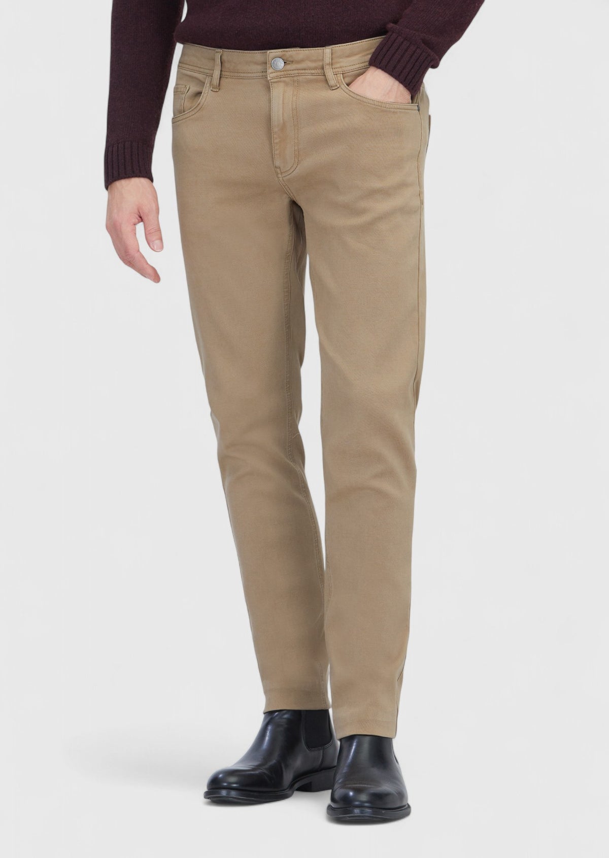 Vizon Düz Örme Slim Fit Casual Pamuk Karışımlı Pantolon