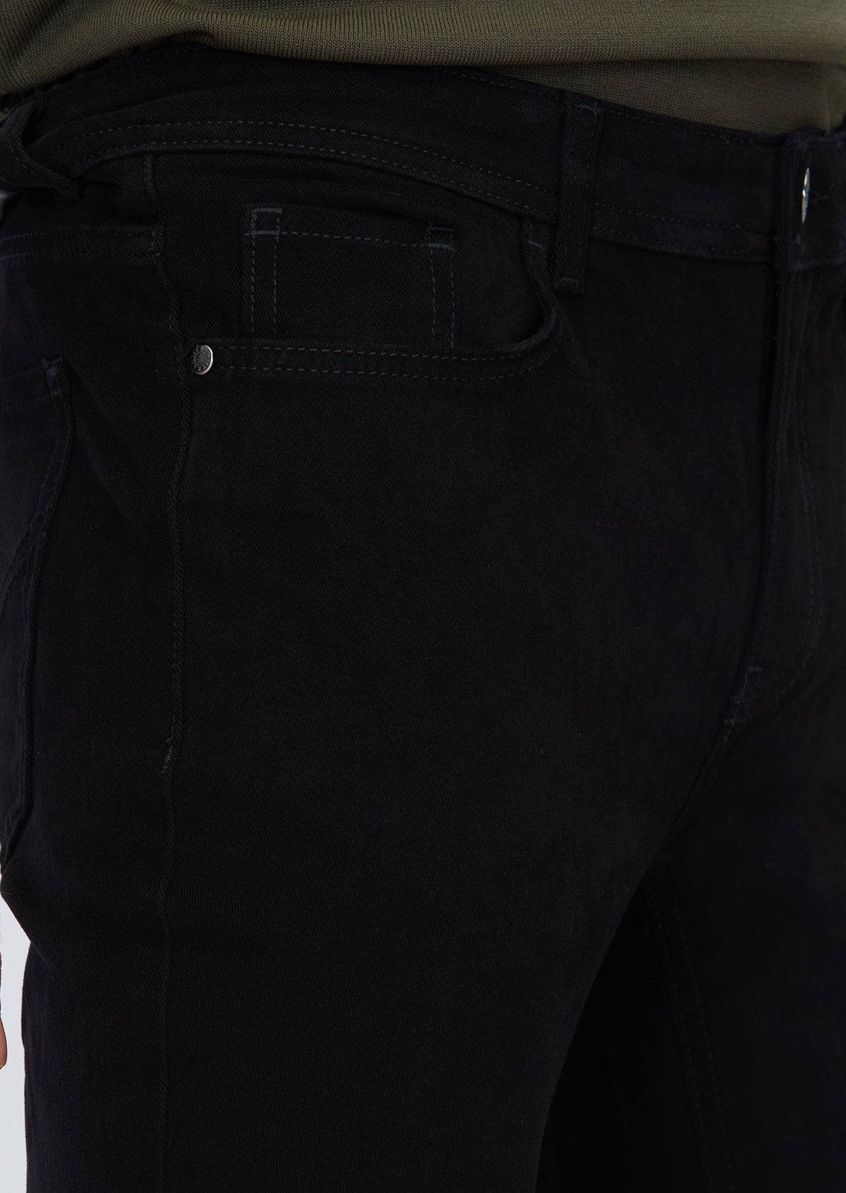 Siyah Düz Dokuma Slim Fit Casual Pamuk Karışımlı Pantolon