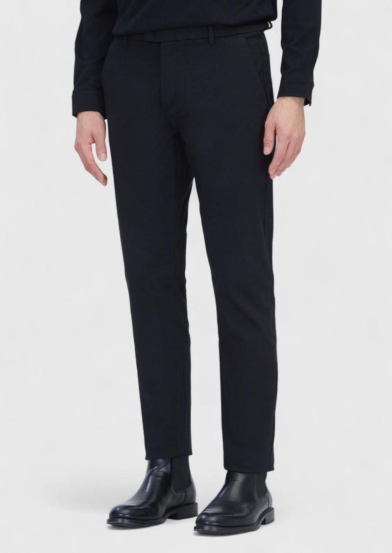 Siyah Düz Dokuma Regular Fit Casual Pamuk Karışımlı Pantolon