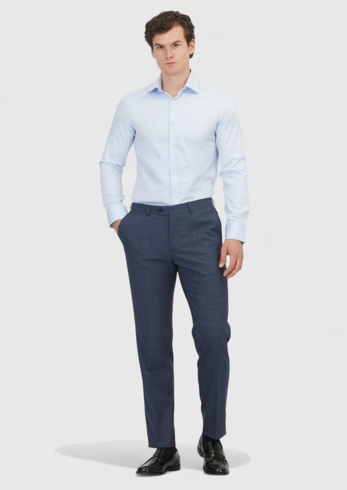 Açık Mavi Düz Slim Fit Uzun Dokuma Klasik %100 Pamuk Gömlek