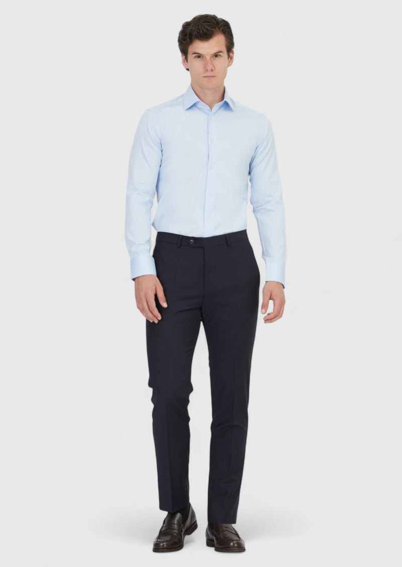 Koyu Mavi Düz Slim Fit Uzun Dokuma Klasik %100 Pamuk Gömlek