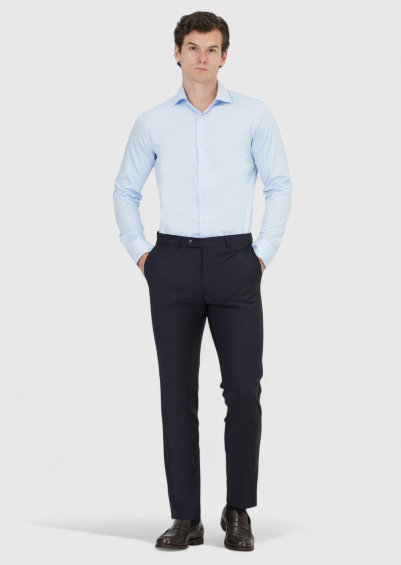 Koyu Mavi Düz Slim Fit Uzun Dokuma Klasik %100 Pamuk Gömlek