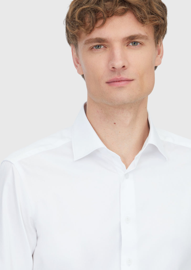 Beyaz Düz Slim Fit Uzun Dokuma Klasik %100 Pamuk Gömlek