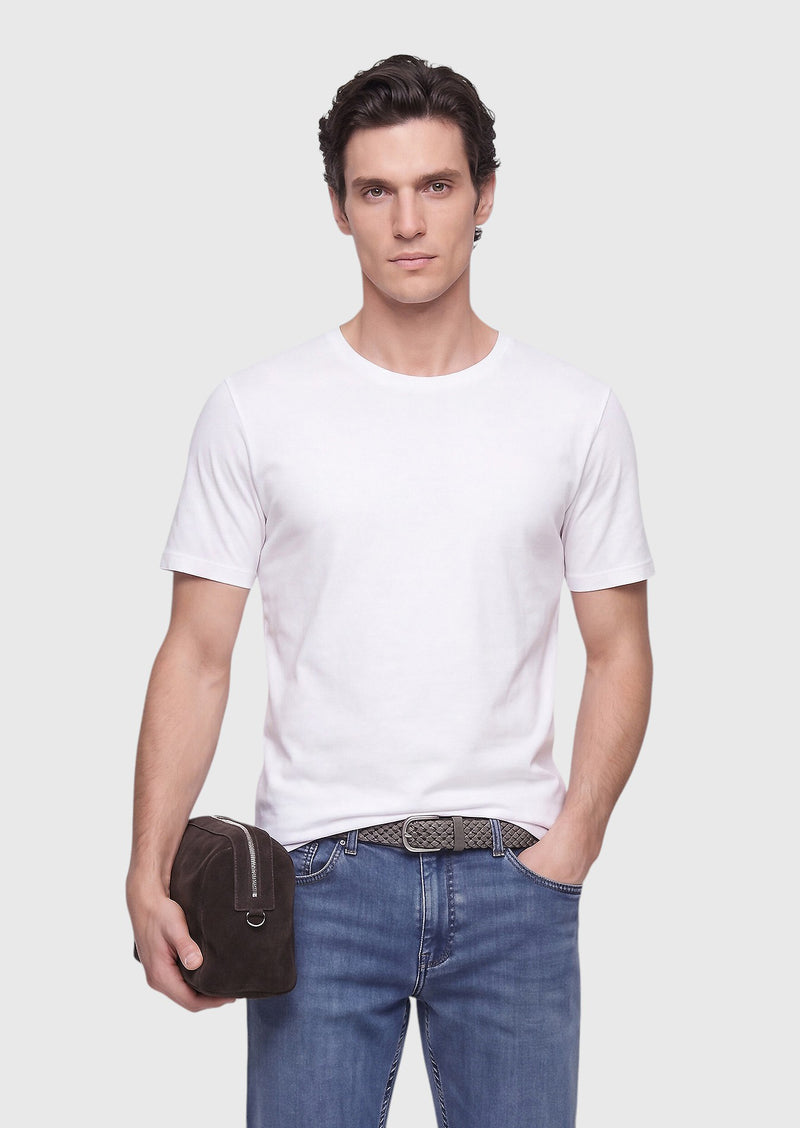 Beyaz Düz Bisiklet Yaka %100 Pamuk T-Shirt