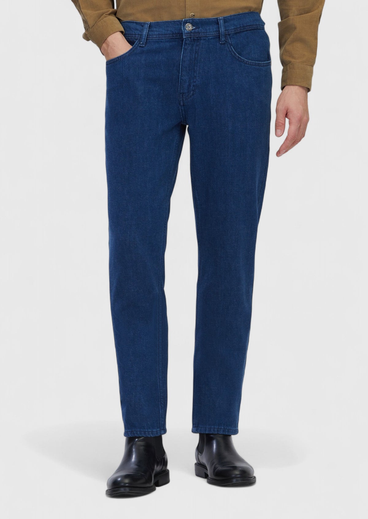 Mavi Düz Slim Fit Denim Pamuk Karışımlı Pantolon