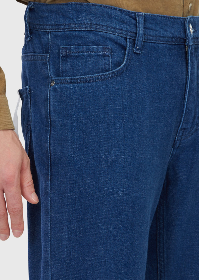 Mavi Düz Slim Fit Denim Pamuk Karışımlı Pantolon