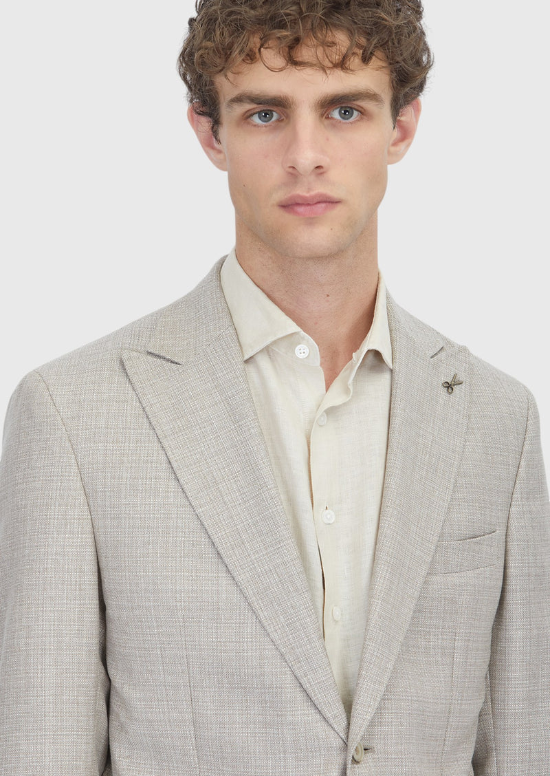 Bej Desenli Zeroweight Slim Fit İpek Karışımlı Ceket