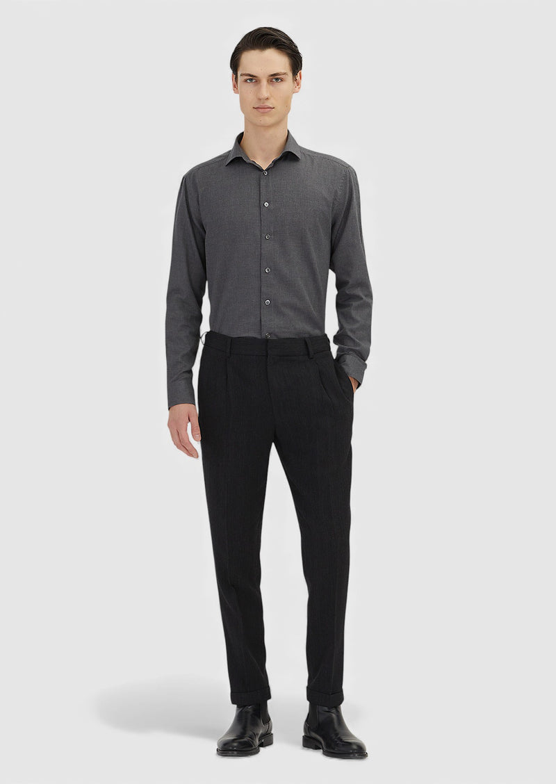 Antrasit Düz Casual Fit Uzun Dokuma Casual %100 Pamuk Gömlek