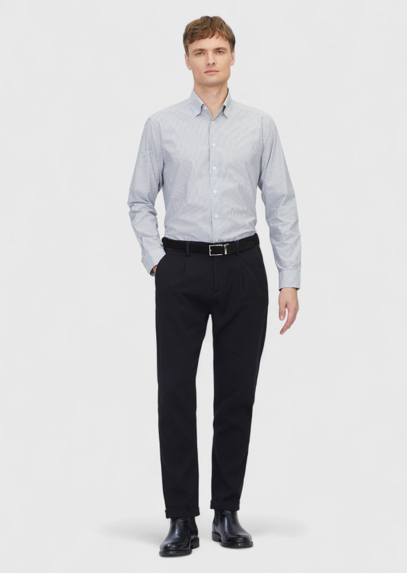 Gri Çizgili Casual Fit Uzun Dokuma Casual %100 Pamuk Gömlek