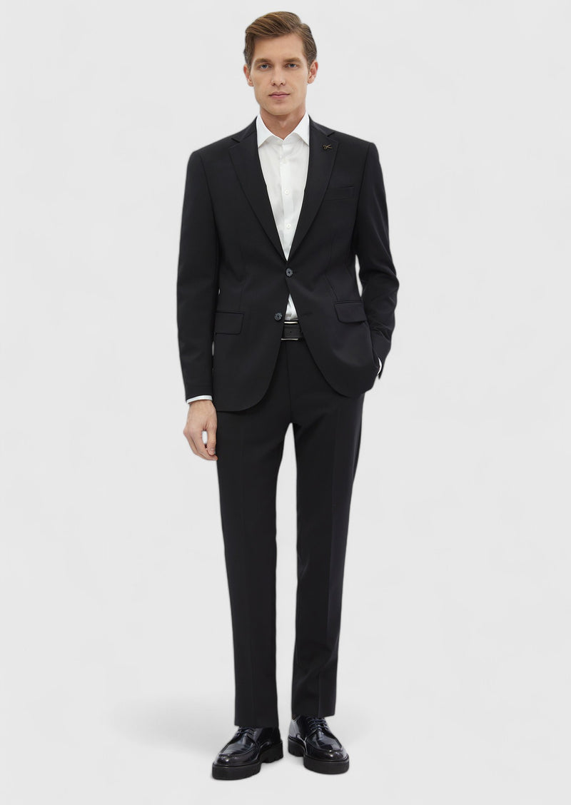 Siyah Düz Modern Fit %100 Yün Takım Elbise