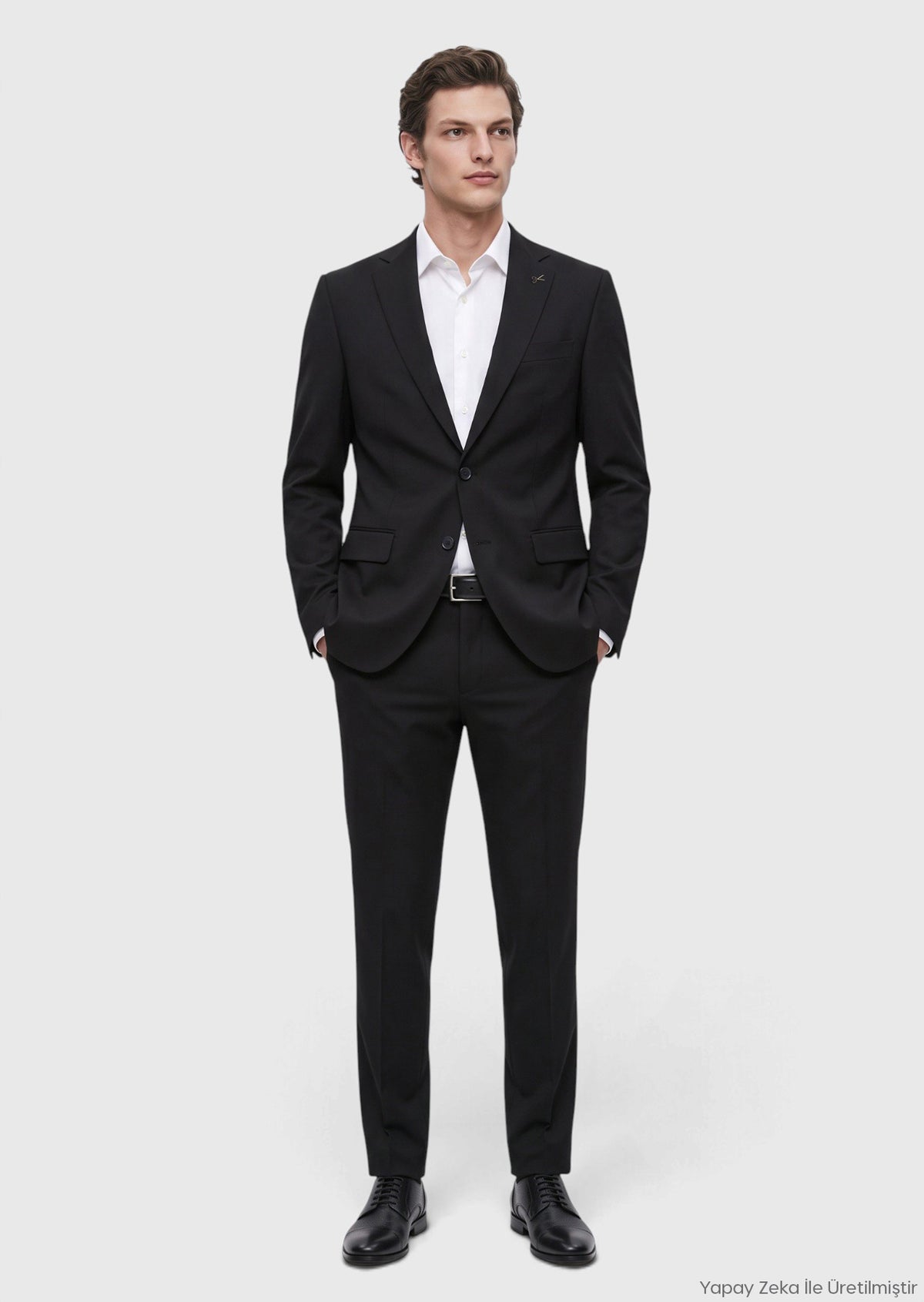 Siyah Düz Modern Fit %100 Yün Takım Elbise