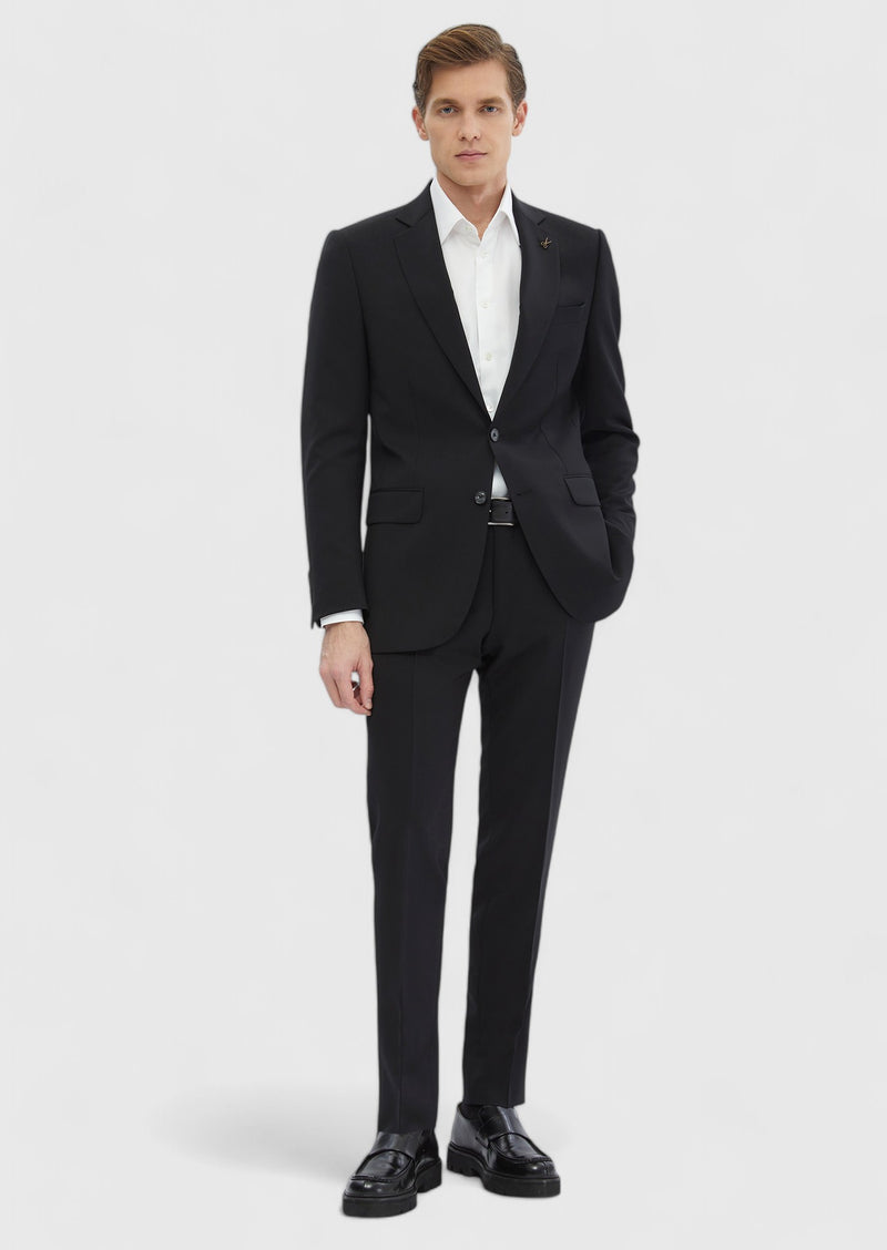 Siyah Düz Thin&taller Slim Fit %100 Yün Takım Elbise
