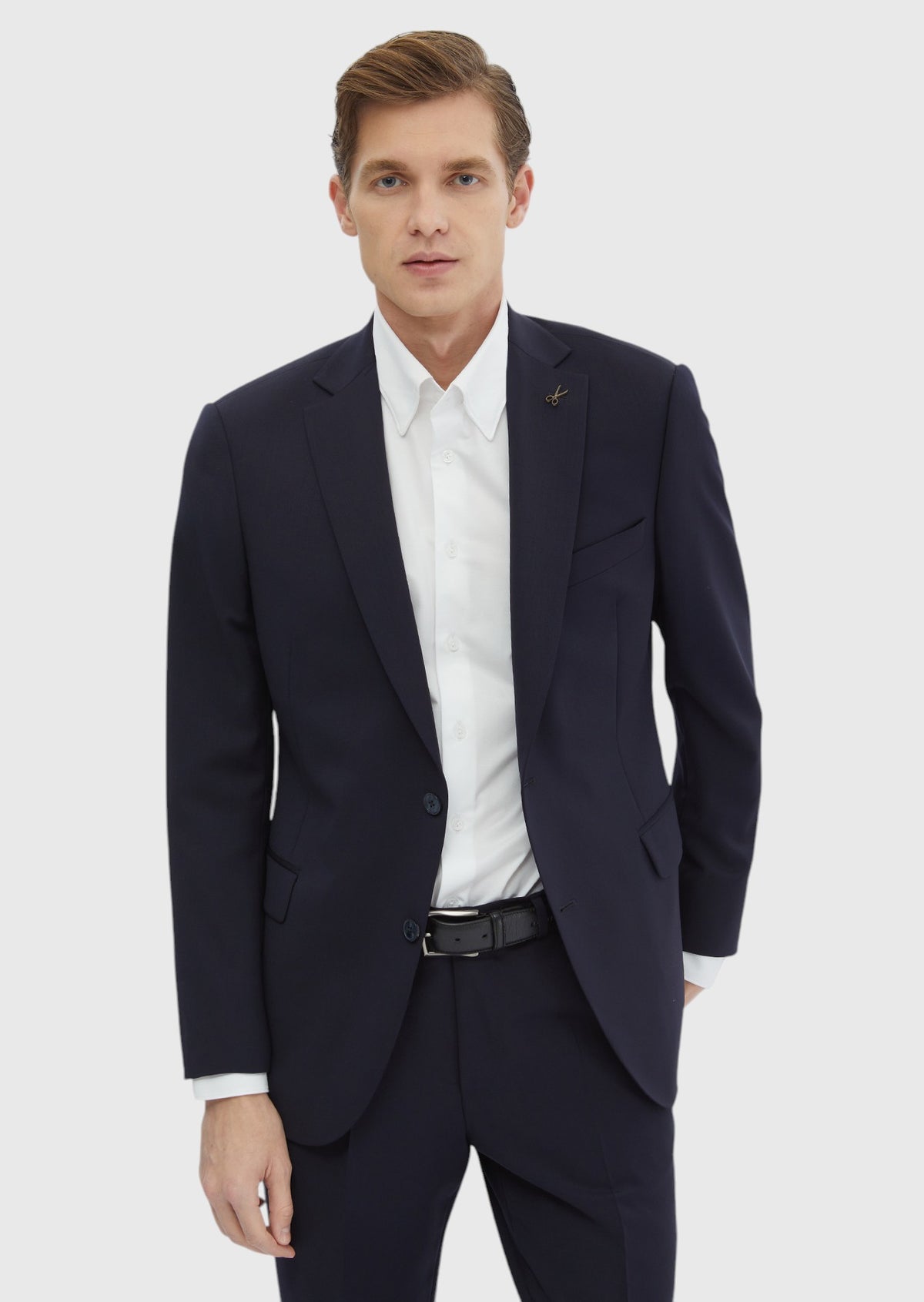 Lacivert Düz Regular Fit %100 Yün Takım Elbise