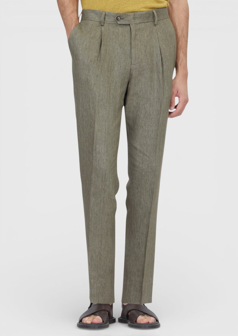 Haki Dokuma Regular Fit Casual %100 Keten Pantolon