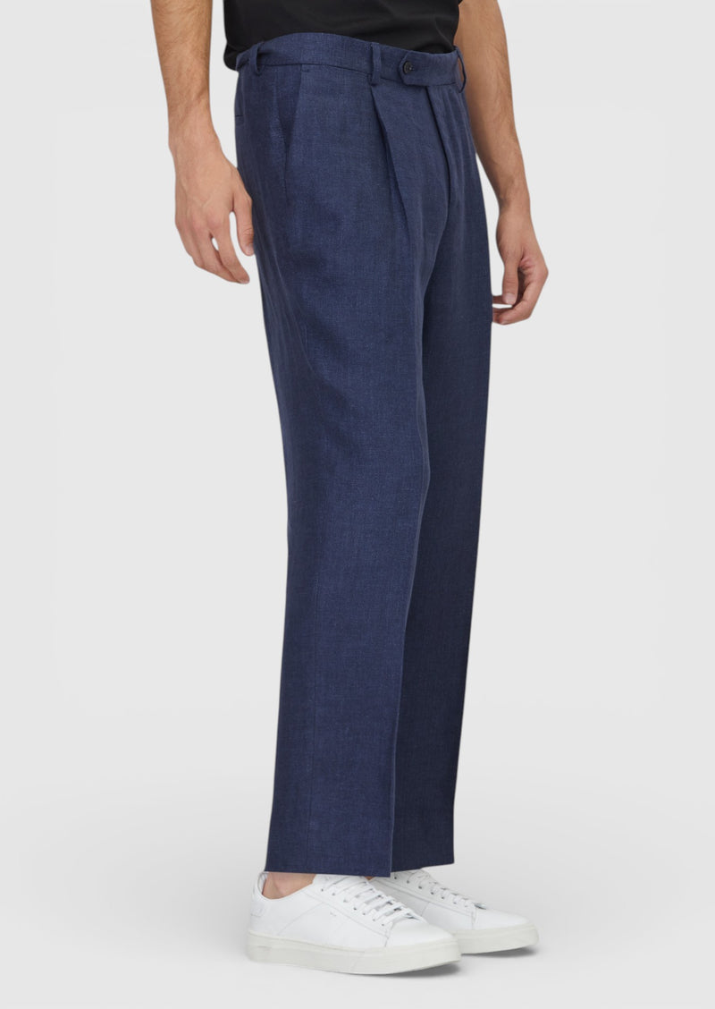 Açık Lacivert Dokuma Comfort Fit Casual %100 Keten Pantolon
