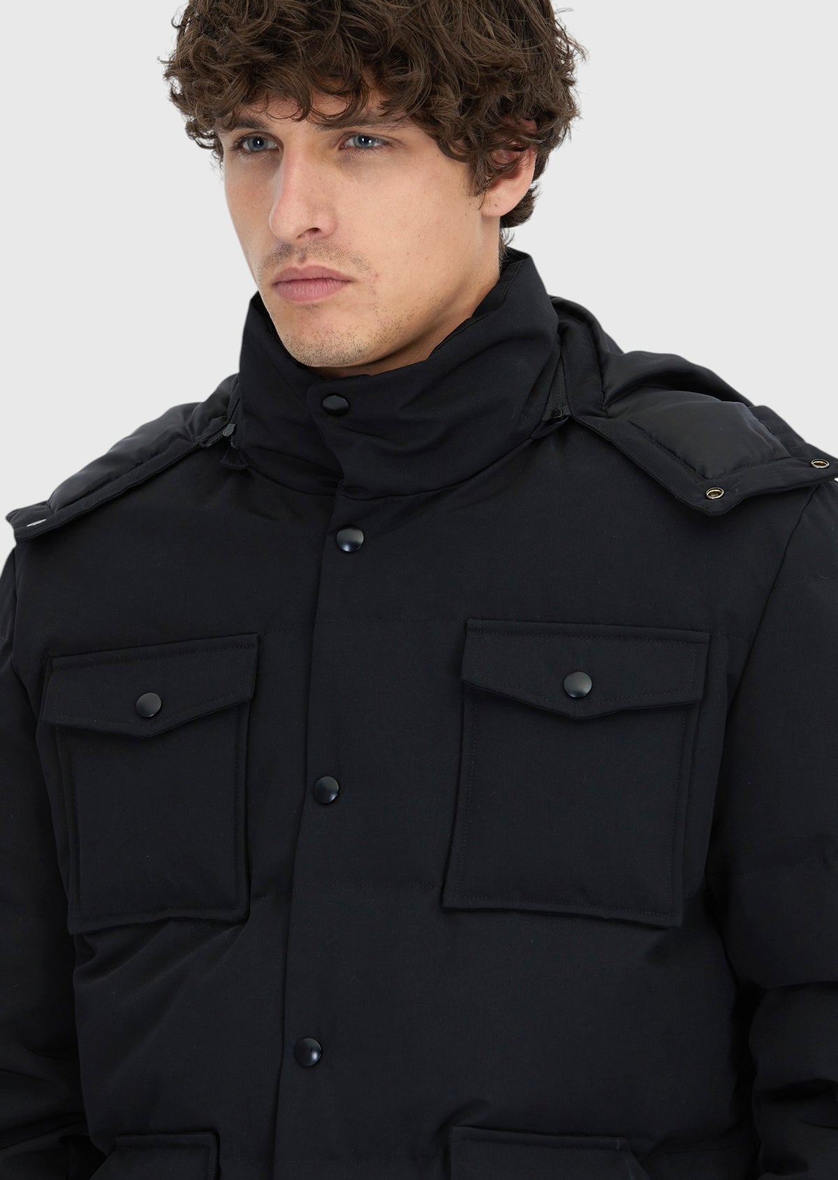 Siyah Regular Fit Kapüşonlu Casual Dokuma Mont