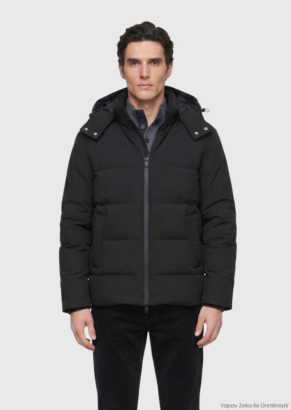 Antrasit Regular Fit Kapüşonlu Casual Dokuma Mont