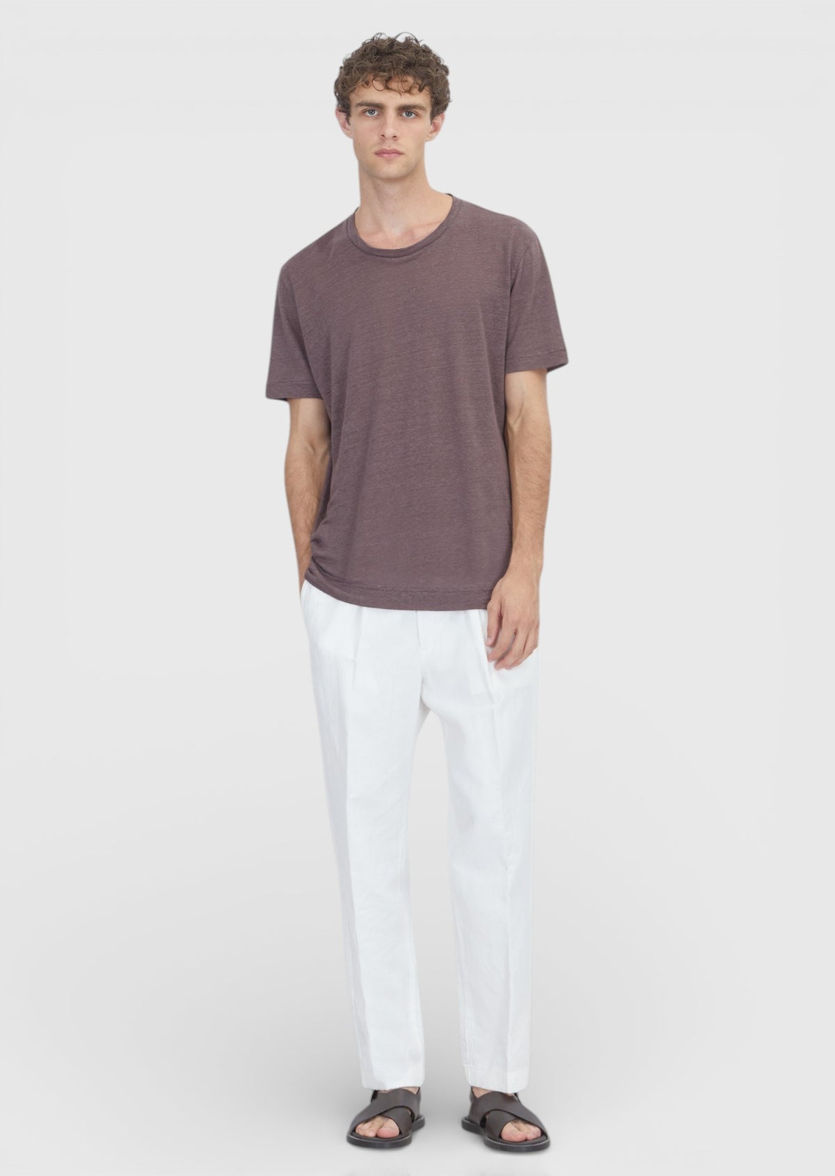 Mürdüm Düz %100 Keten T-Shirt