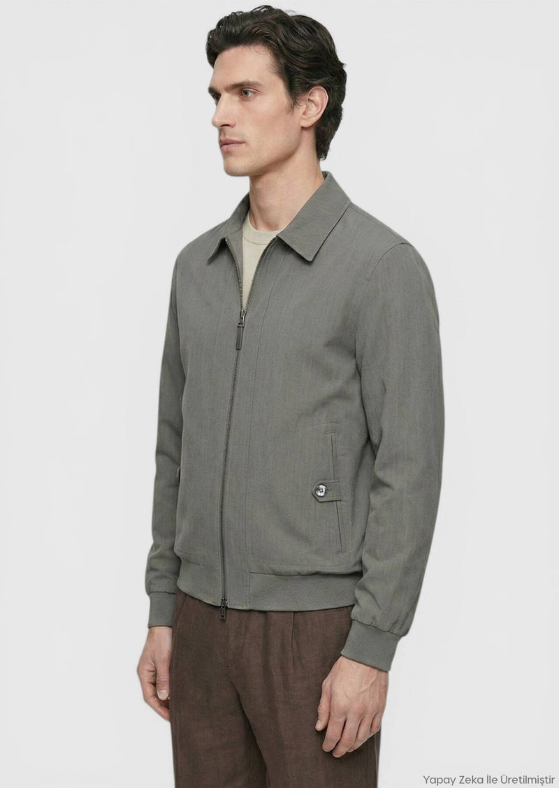 Haki Regular Fit Gömlek Yaka Casual Teknik Mont