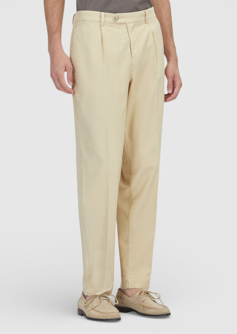 Sarı Düz Dokuma Regular Fit Casual Pamuk Karışımlı Pantolon