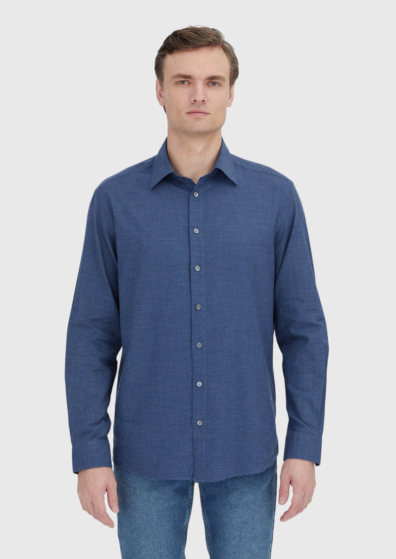 İndigo Casual Fit Uzun Dokuma Casual %100 Pamuk Gömlek