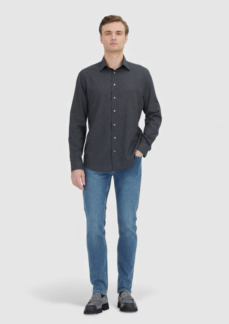 Antrasit Casual Fit Uzun Dokuma Casual %100 Pamuk Gömlek