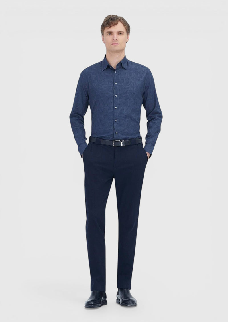Açık Lacivert Kareli Casual Fit Uzun Dokuma Casual %100 Pamuk Gömlek