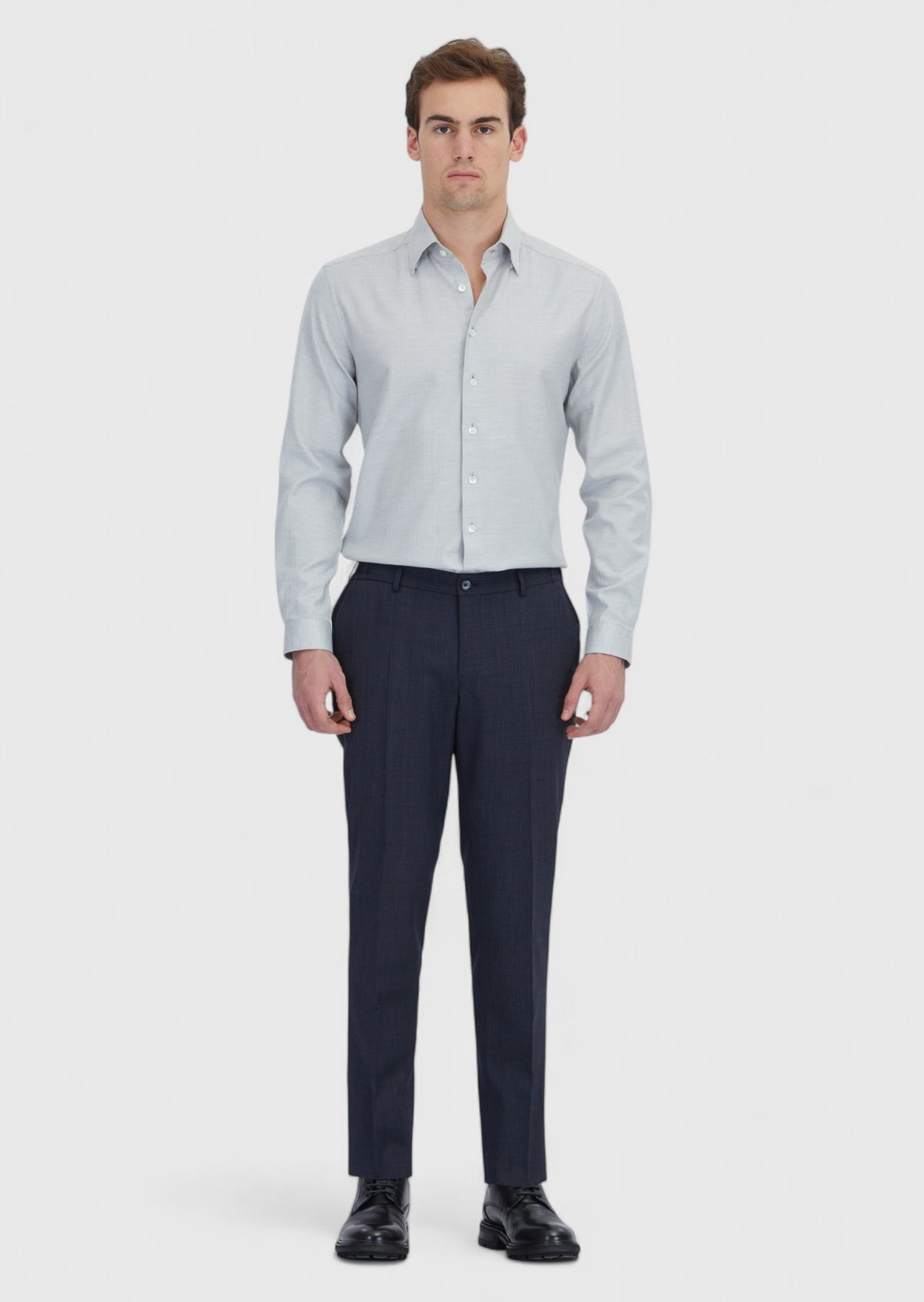 Açık Gri Desenli Casual Fit Uzun Dokuma Casual %100 Pamuk Gömlek
