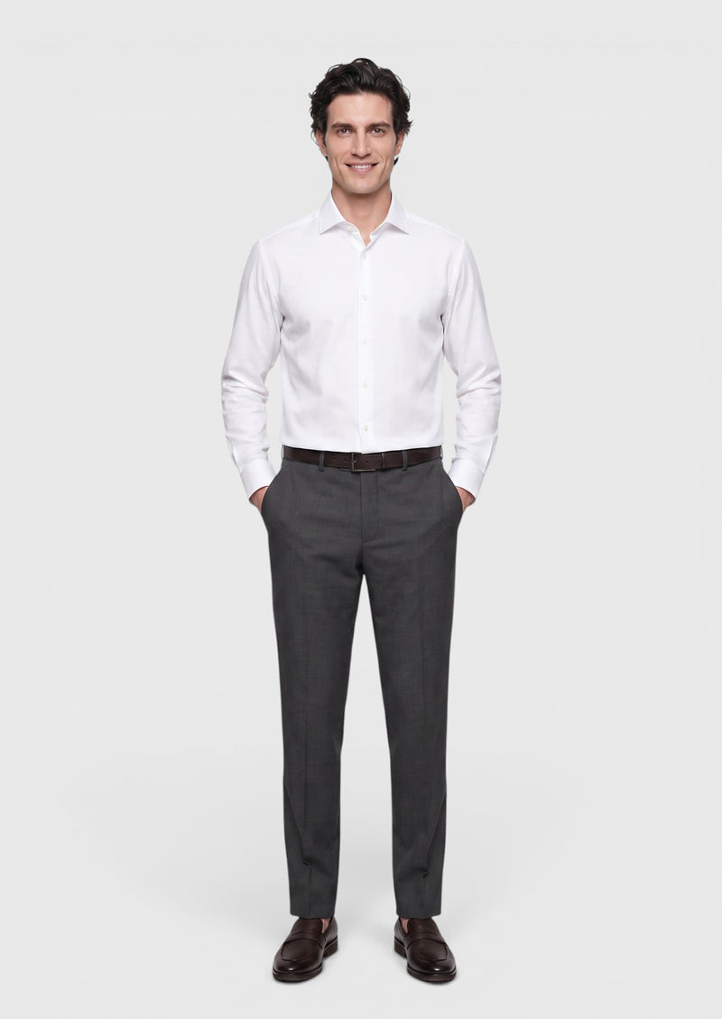 Beyaz Düz Regular Fit Uzun Casual Pamuk Karışımlı Gömlek