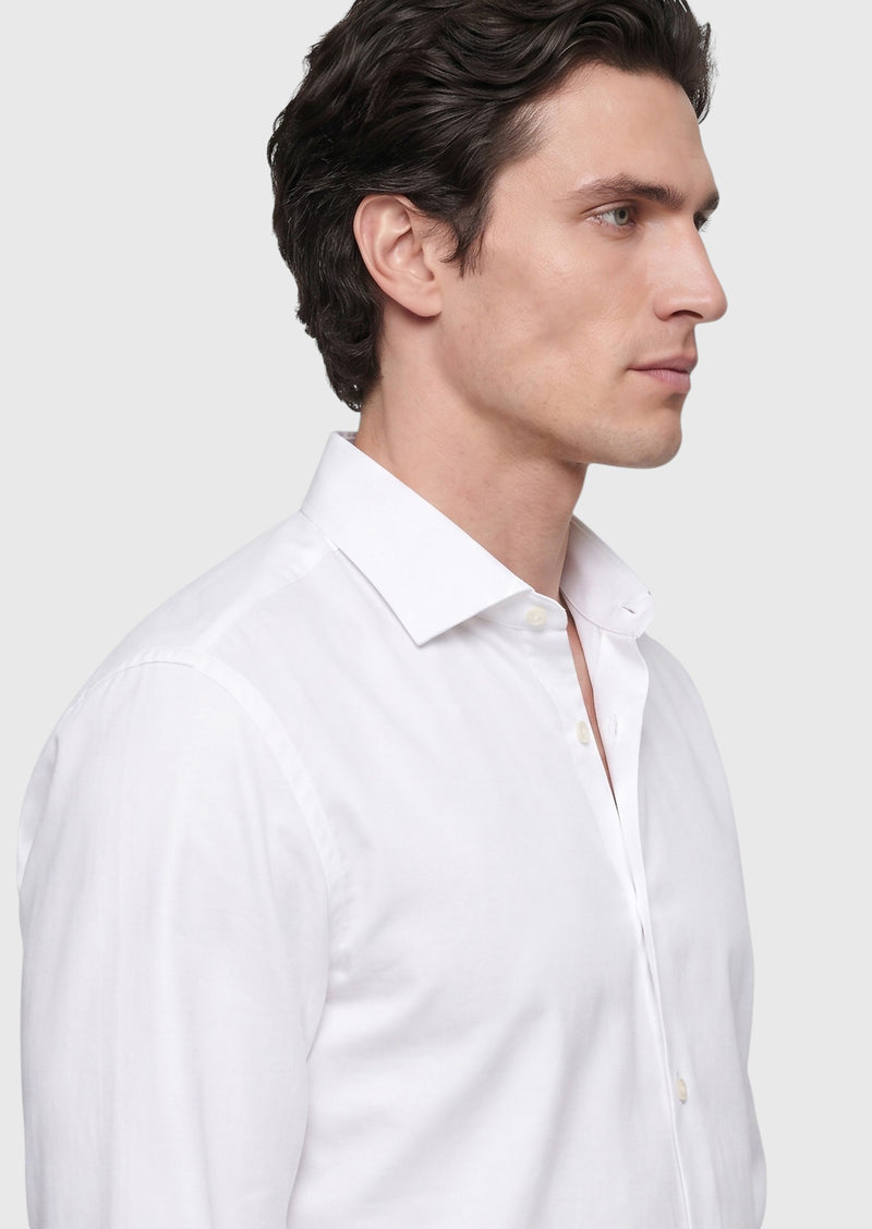 Beyaz Düz Regular Fit Uzun Casual Pamuk Karışımlı Gömlek