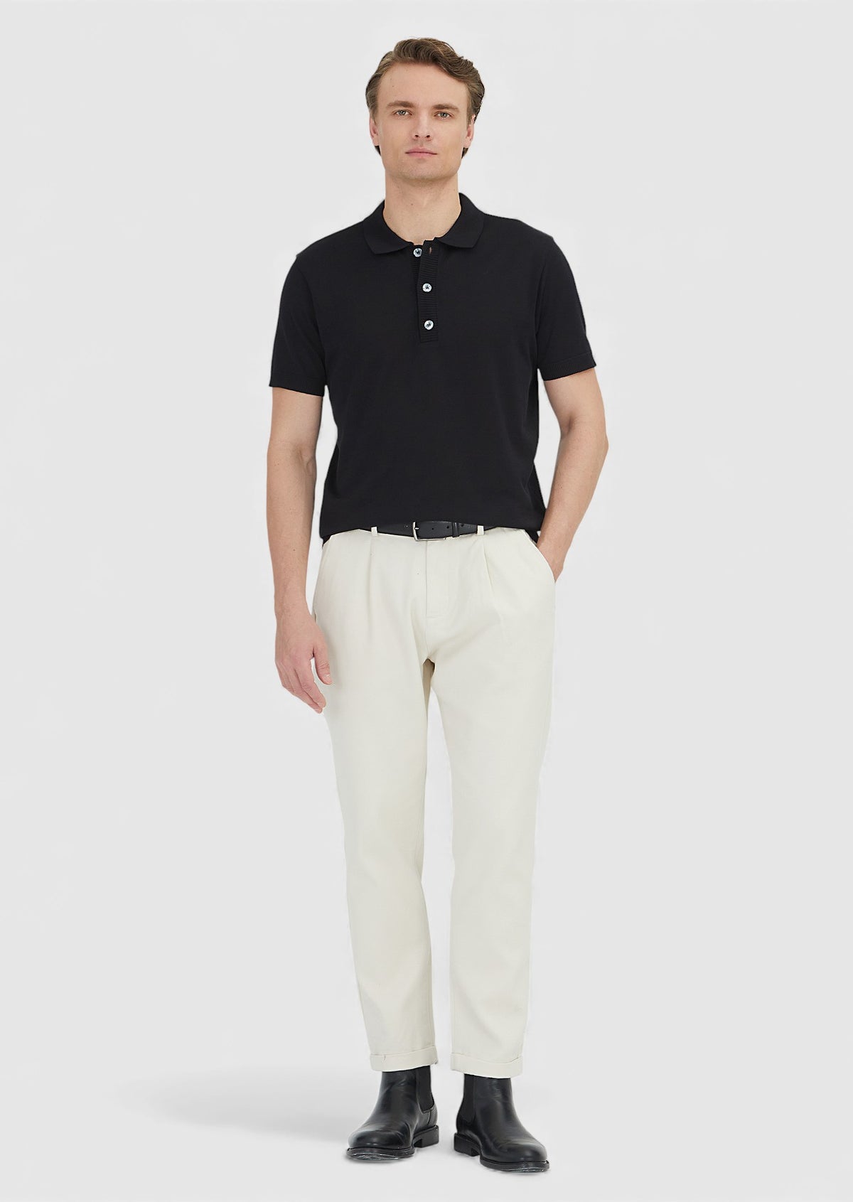 Siyah Düz Polo Yaka %100 Pamuk T-Shirt