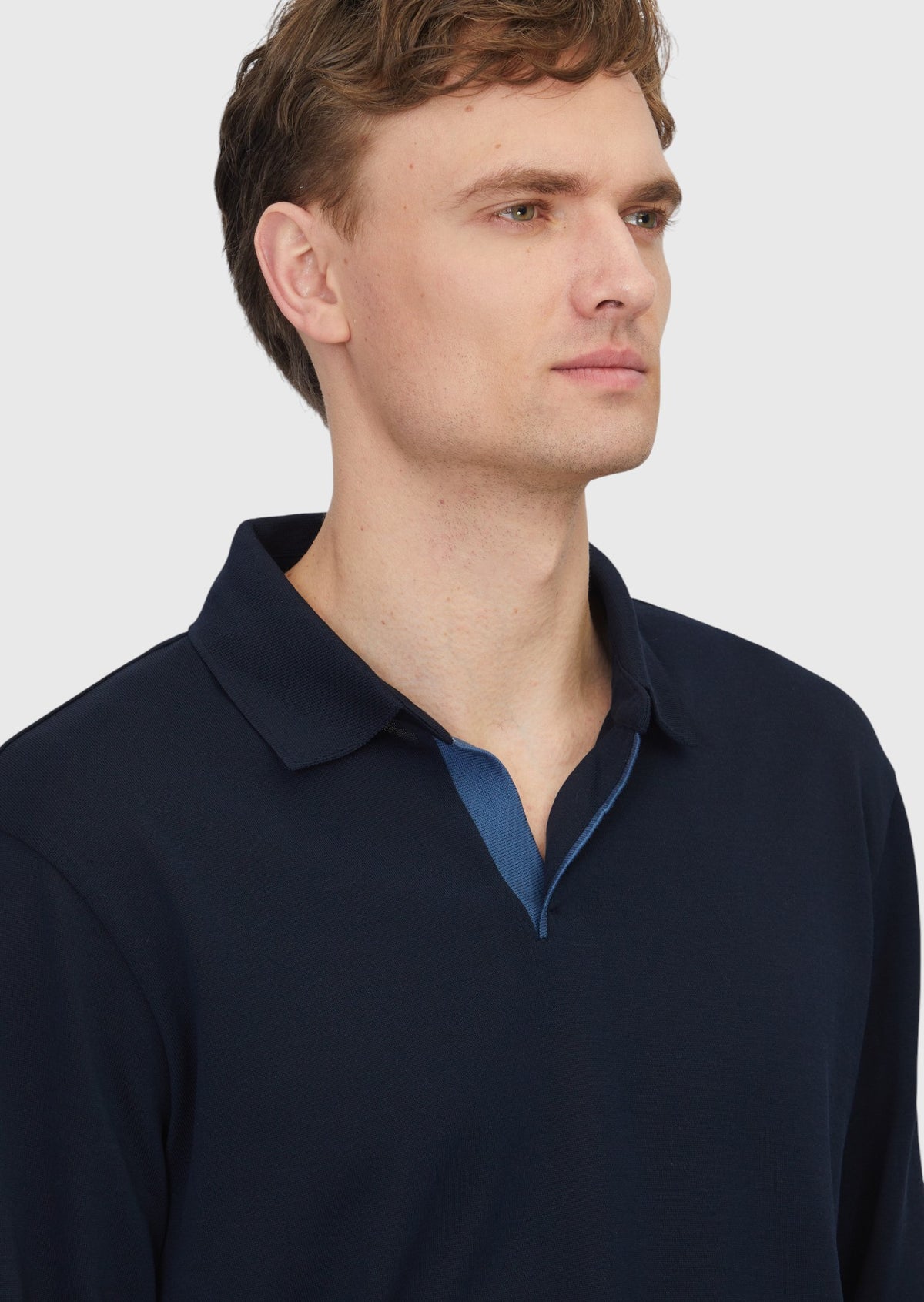 Lacivert Polo Yaka Düz Sweatshırt