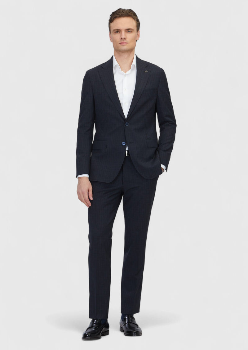 Koyu Lacivert Desenli Zeroweight Slim Fit %100 Yün Takım Elbise