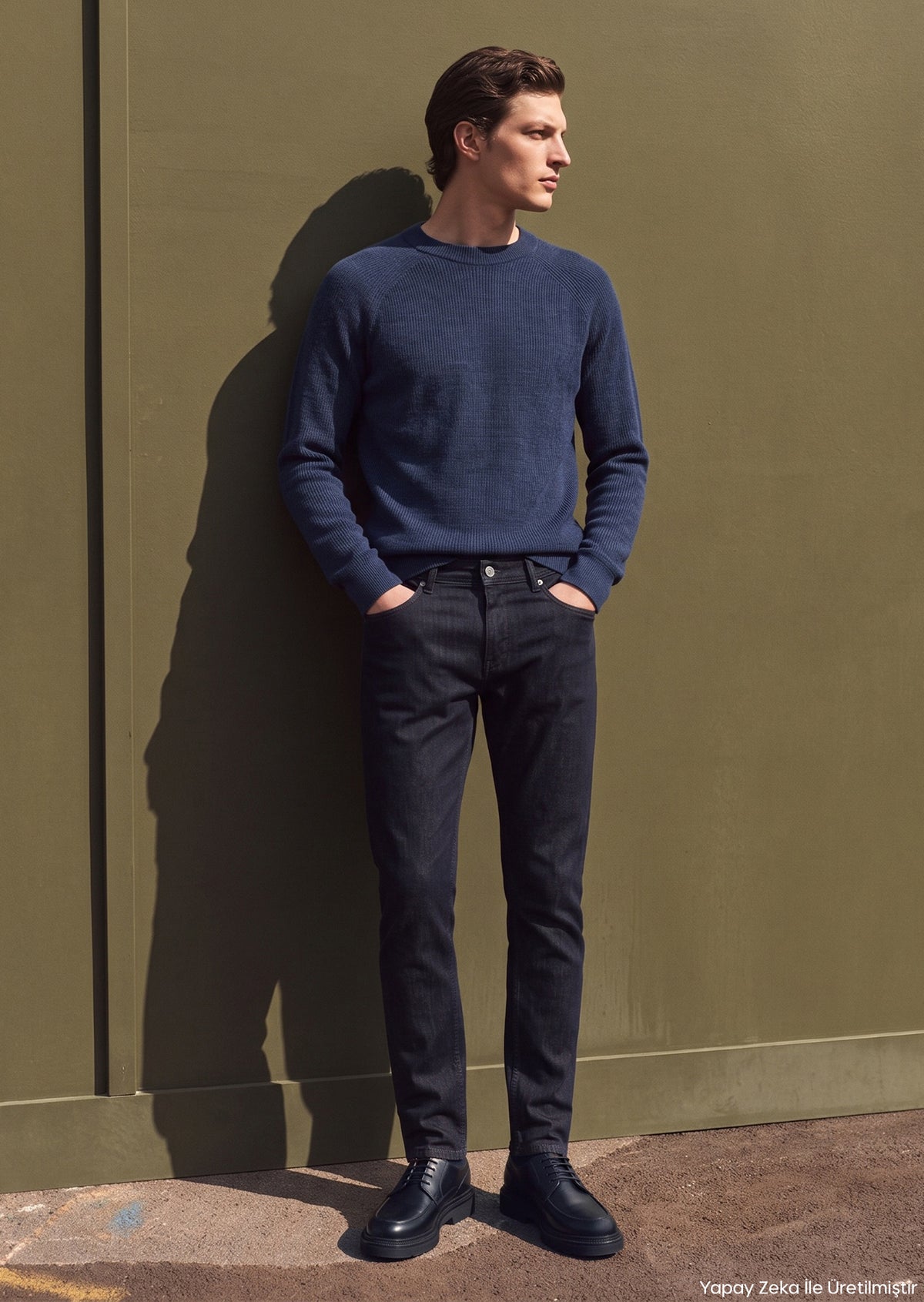 Lacivert Slim Fit Denim Pamuk Karışımlı Pantolon