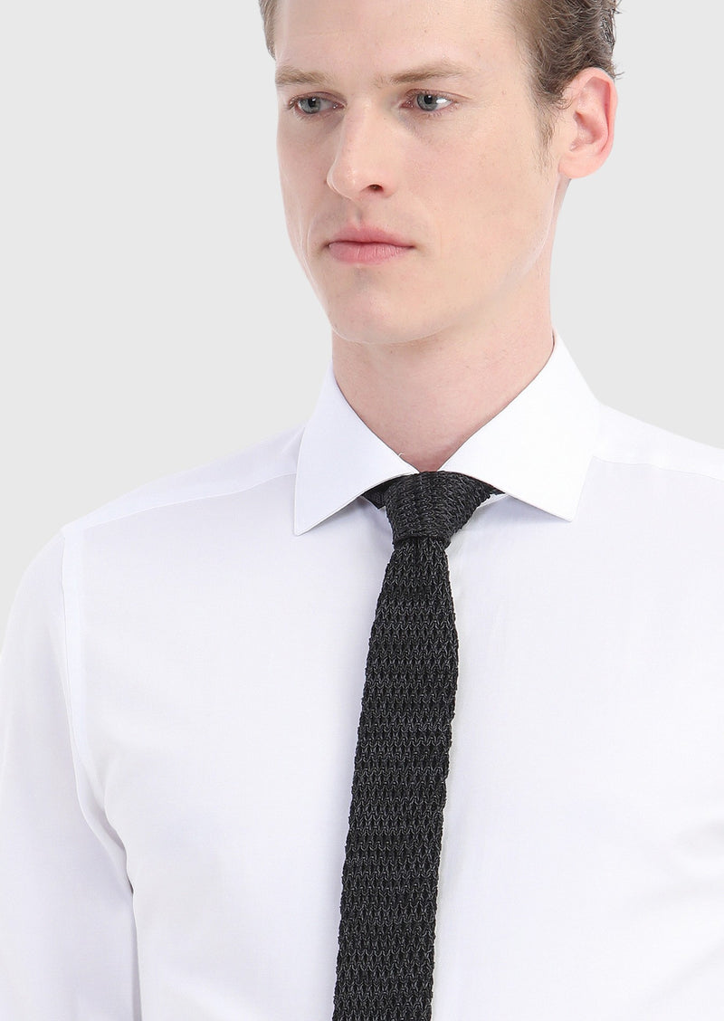 Beyaz Düz Slim Fit Uzun Dokuma Klasik Pamuk Karışımlı Gömlek