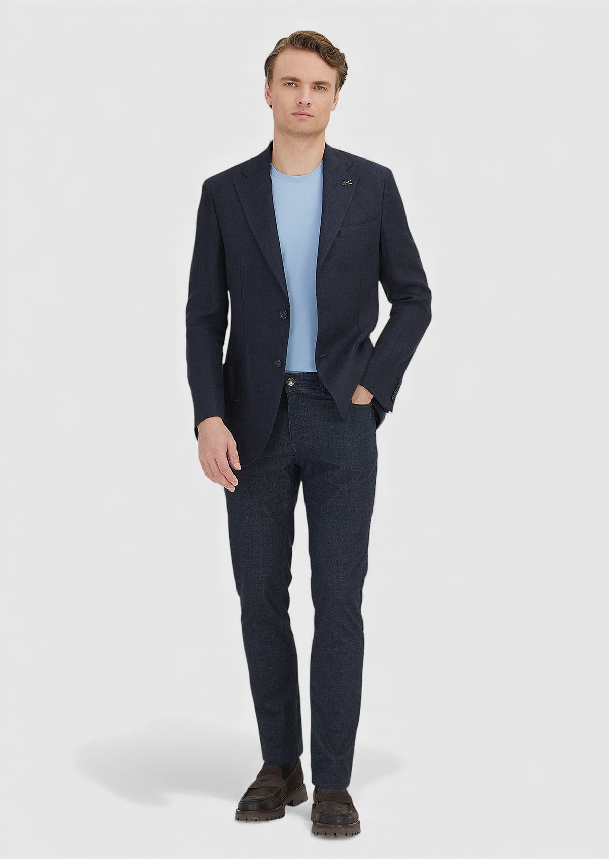 Koyu Lacivert Düz Zeroweight Slim Fit %100 Keten Ceket