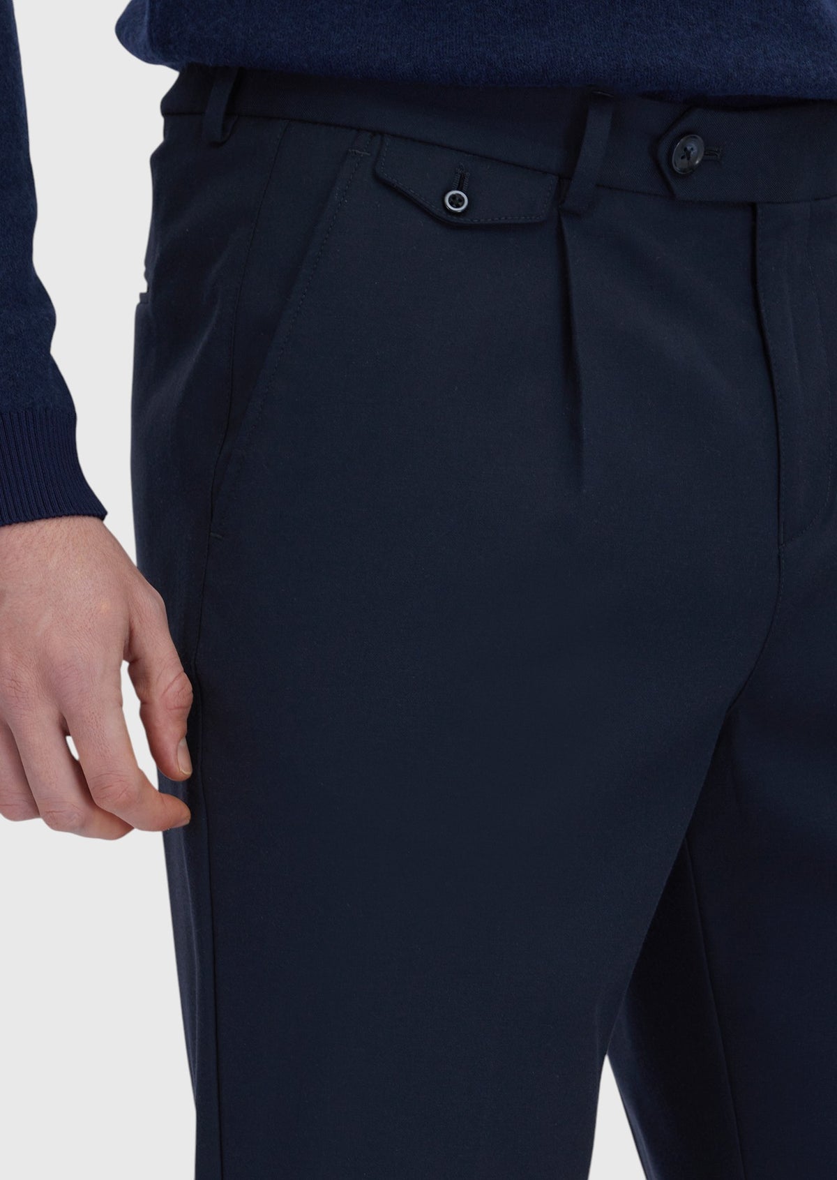 Lacivert Düz Dokuma Regular Fit Casual Yün Karışımlı Pantolon