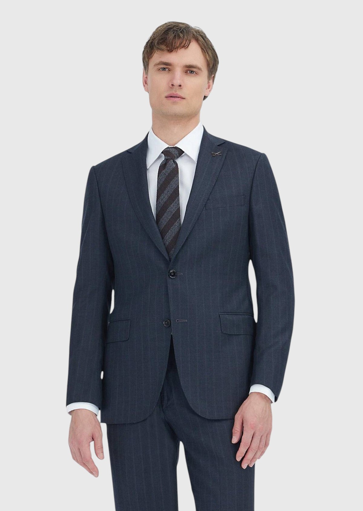 Antrasit Çizgili Regular Fit %100 Yün Takım Elbise