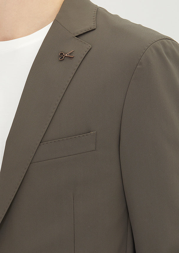 Açık Kahve Düz Comfort Fit Örme Takım Elbise