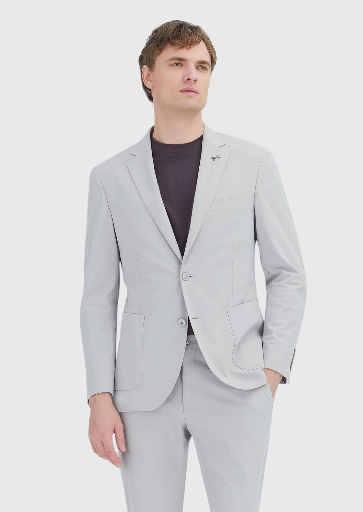 Açık Gri Düz Comfort Fit Örme Takım Elbise