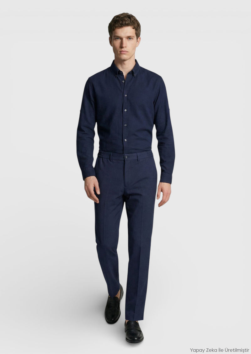 Lacivert Kumaş Comfort Fit Klasik %100 Yün Pantolon