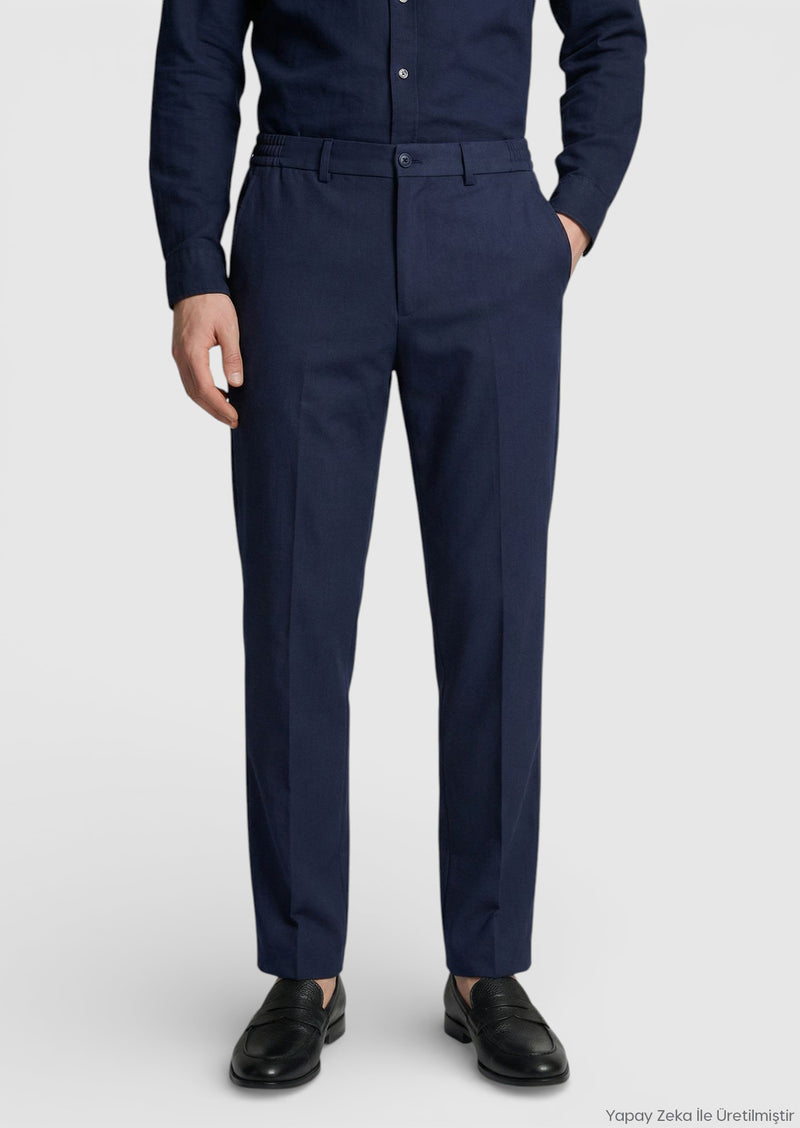 Lacivert Kumaş Comfort Fit Klasik %100 Yün Pantolon