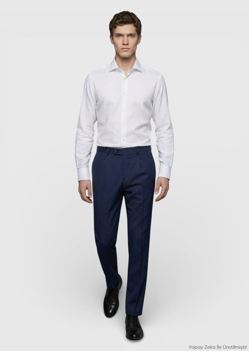 Saks Düz Regular Fit Klasik %100 Yün Pantolon