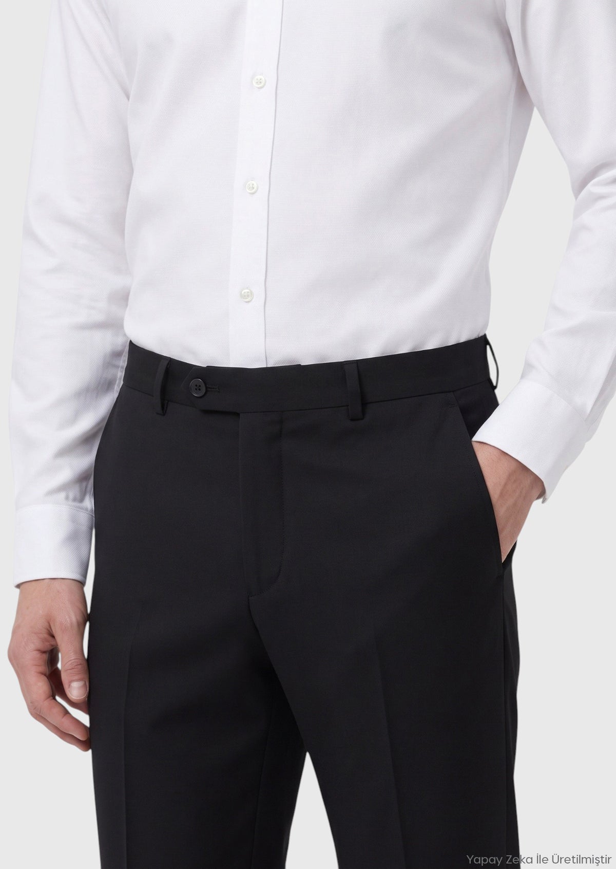 Siyah Modern Fit Klasik Yün Karışımlı Pantolon