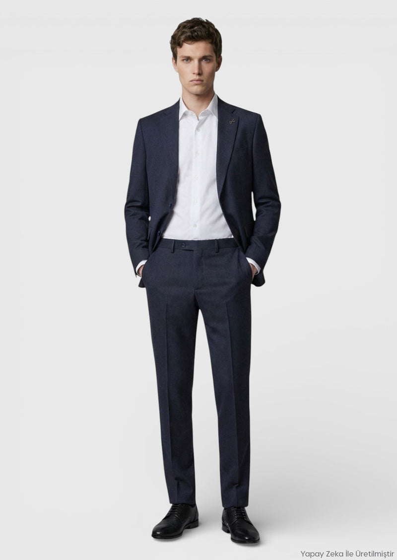 Antrasit Düz Modern Fit %100 Yün Takım Elbise