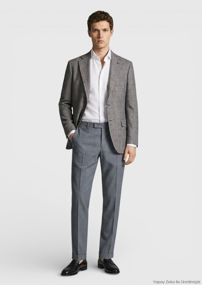 Mürdüm Kareli Zeroweight Slim Fit Yün Karışımlı Ceket