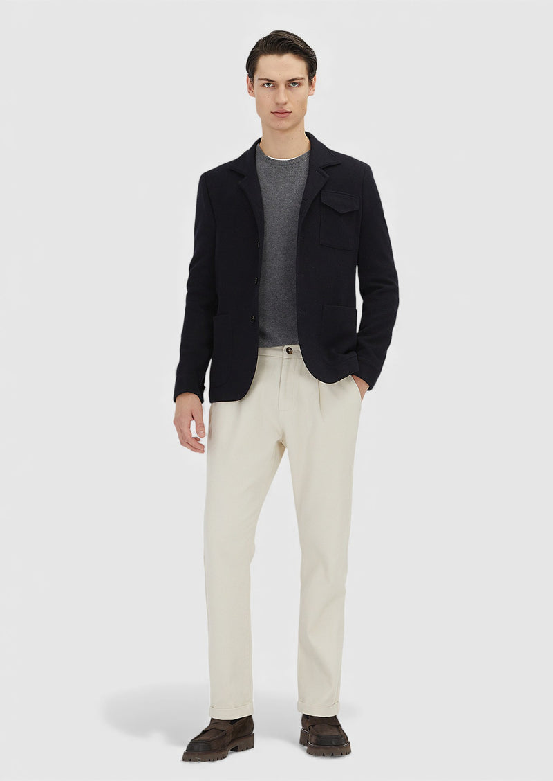 Koyu Lacivert Düz Shirt Shoulder Slim Fit Yün Karışımlı Örme Ceket