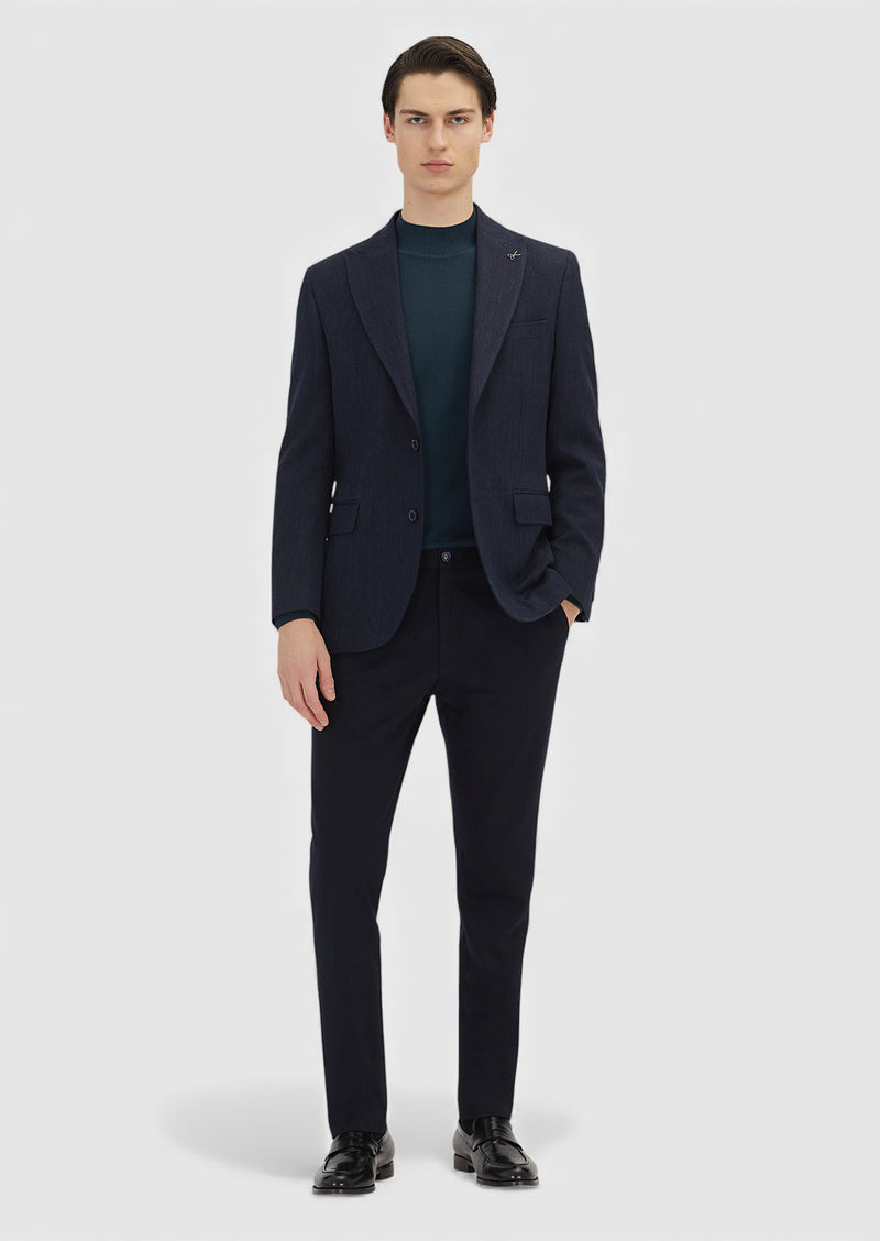 Açık Lacivert Desenli Zeroweight Slim Fit Yün Karışımlı Ceket