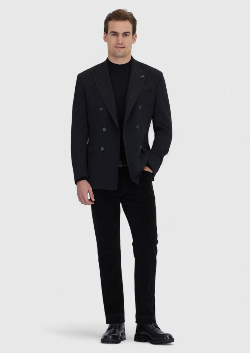 Siyah Desenli Zeroweight Slim Fit Yün Karışımlı Ceket